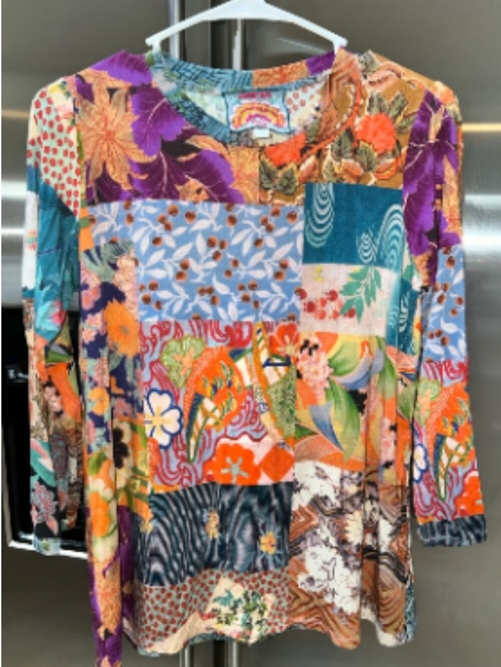 Johnny Was Multicolor Patchwork Floral Long-Sleeve Top